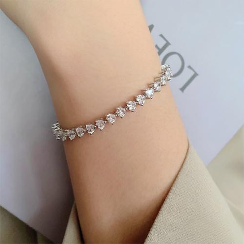 Plata de ley 925 Pulsera, Corazón, diverso tamaño para la opción & micro arcilla de zirconia cúbica & para mujer, Vendido por UD