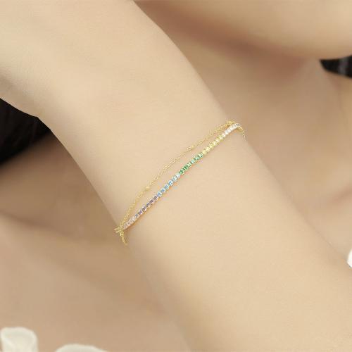 Plata de ley 925 Pulsera, con 1.2inch extender cadena, micro arcilla de zirconia cúbica & para mujer, más colores para la opción, longitud aproximado 6.1 Inch, Vendido por UD