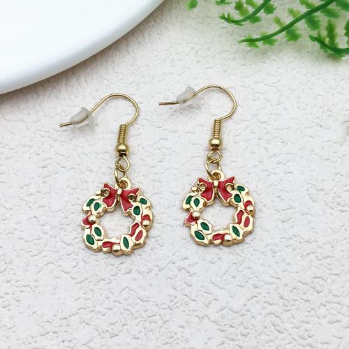 Zinc Alloy Drop Earring Christmas Wreath Christmas Design & fashion jewelry & for woman & enamel Sold By Pair