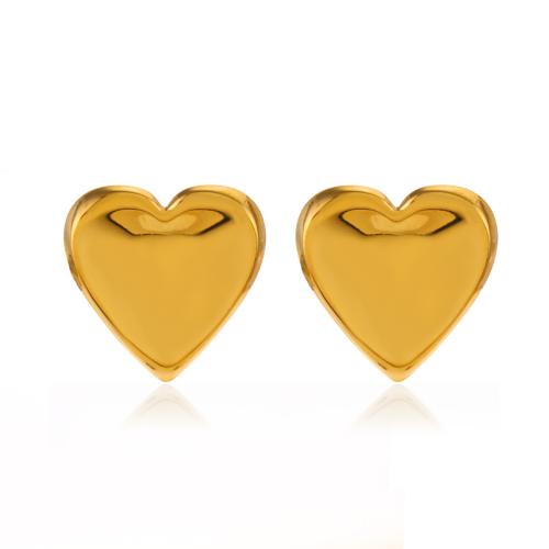 Stainless Steel Stud Earrings 304 Stainless Steel Heart Vacuum Ion Plating fashion jewelry & for woman golden Sold By Pair