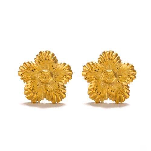 Stainless Steel Stud Earrings 304 Stainless Steel Flower Vacuum Ion Plating fashion jewelry & for woman golden Sold By Pair