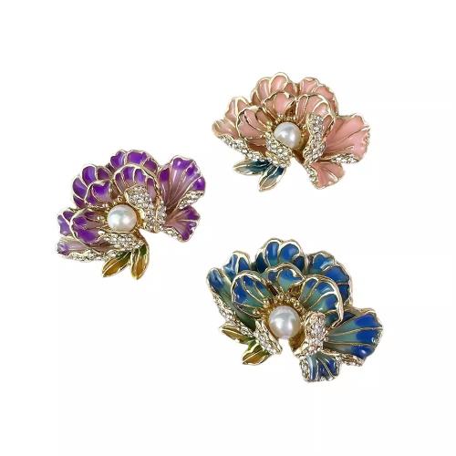 Zinc Alloy Brooches with Plastic Pearl Flower fashion jewelry & for woman & enamel Sold By PC