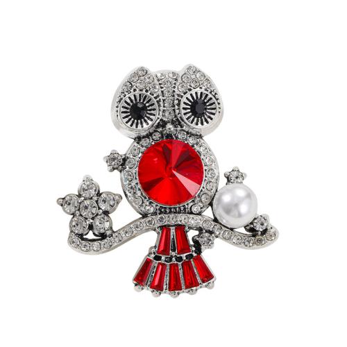 Zinc Alloy Brocher, med Plastic Pearl, Owl, mode smykker & for kvinde & med rhinestone, flere farver til valg, 47x50mm, Solgt af PC