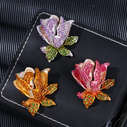 Zinc Alloy Brooches Flower fashion jewelry & for woman & with rhinestone Sold By PC