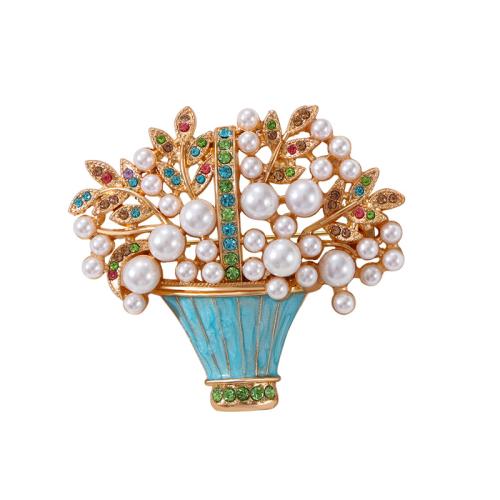 Zinc Alloy Brooches with Plastic Pearl Unisex & with rhinestone Sold By PC