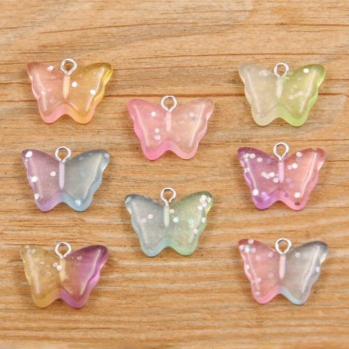 Resin vedhæng, med Jern, Butterfly, du kan DIY, flere farver til valg, 15x20mm, Hole:Ca. 2mm, Ca. 100pc'er/Bag, Solgt af Bag