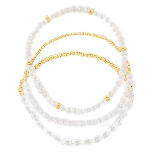 Bracelets en laiton, perle de plastique, avec laiton, Placage de couleur d'or, trois pièces & bijoux de mode & pour femme, Longueur Environ 17.5 cm, Vendu par fixé