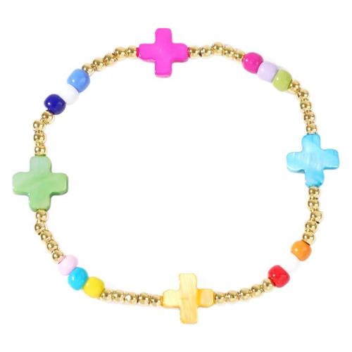 Pulseras de latón, metal, con Nácar & resina, chapado en color dorado, Joyería & para mujer, multicolor, libre de níquel, plomo & cadmio, 10mm, longitud aproximado 17.5 cm, Vendido por UD