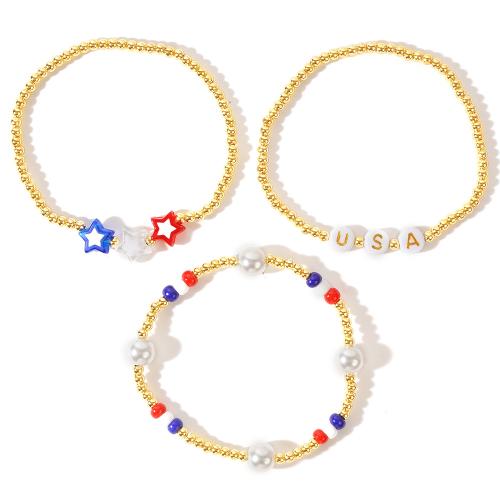 Pulseras de latón, metal, con resina & Perlas plásticas, chapado en color dorado, Joyería & para mujer, más colores para la opción, libre de níquel, plomo & cadmio, longitud aproximado 17.5 cm, Vendido por UD