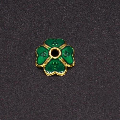 Cink ötvözet Bead Cap, Virág, arany színű aranyozott, DIY & zománc, zöld, nikkel, ólom és kadmium mentes, 7.47x2.47mm, Lyuk:Kb 1.5mm, Kb 100PC-k/Bag, Által értékesített Bag