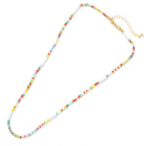 Colliers de perles de verre, Seedbead, avec Acier inoxydable 304, avec 5cm chaînes de rallonge, bijoux de mode & pour femme, multicolore, protéger l'environnement, sans nickel, plomb et cadmium, Longueur Environ 42 cm, Vendu par PC