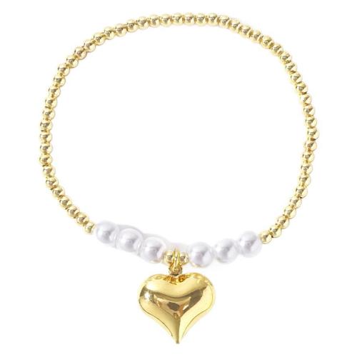 Brass Bracelet & Bangle with Plastic Pearl Heart fashion jewelry & for woman nickel lead & cadmium free Length Approx 17.5 cm Sold By PC