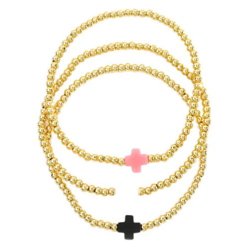 Brass Bracelet & Bangle Cross gold color plated three pieces & fashion jewelry & for woman nickel lead & cadmium free Length Approx 17.5 cm Sold By Set