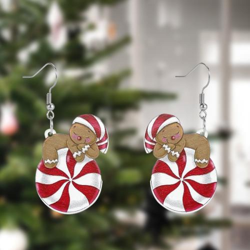 Christmas Earrings Acrylic Cow Christmas Design & cute & for woman red Sold By Pair