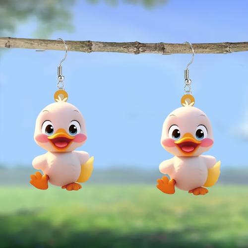 Acrylic Drop Earring Duck cute & for woman Sold By Pair