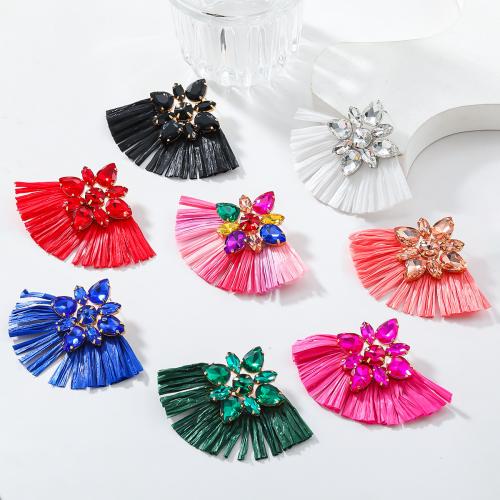 Fashion Fringe Earrings Raffia Fan fashion jewelry & for woman & with rhinestone Sold By Pair