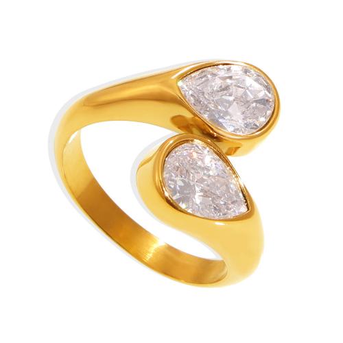 Stainless Steel Finger Ring 304 Stainless Steel with Cubic Zirconia 18K gold plated fashion jewelry & for woman Sold By PC