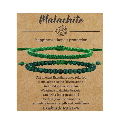 Gemstone Bracciali, Cordone di nodi, with malachite, fatto a mano, 2 pezzi & gioielli di moda & unisex, verde, Lunghezza 6.3-10.2 pollice, Venduto da PC