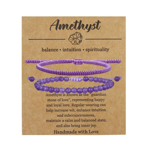 Quartz Bracelets Knot Cord with Amethyst handmade 2 pieces & fashion jewelry & Unisex purple Length 6.3-10.2 Inch Sold By Set