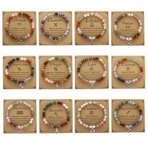 Gemstone Bracelets Knot Cord with Natural Stone & Brass handmade fashion jewelry & Zodiac symbols jewelry & Unisex multi-colored Length Approx 17 cm Sold By PC