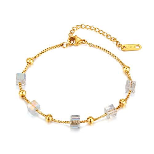 Roestvrij staal armbanden, 304 roestvrij staal, met Kristal, met 55mm extender keten, plated, mode sieraden & voor vrouw, gouden, Lengte 170 mm, Verkocht door PC