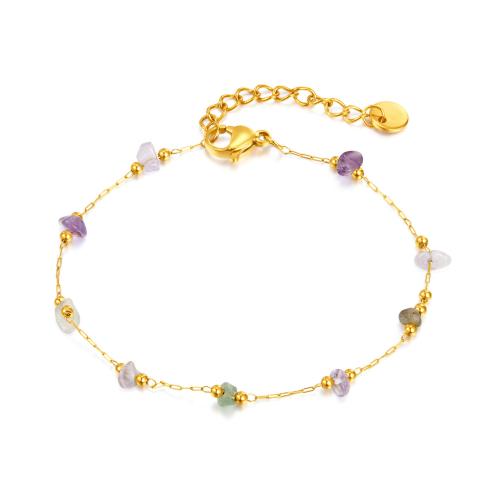 Roestvrij staal armbanden, 304 roestvrij staal, met Natuursteen, met 40cm extender keten, gold plated, mode sieraden & voor vrouw, Lengte 160 mm, Verkocht door PC