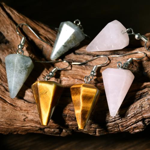 Natural Gemstone Earrings Natural Stone with Zinc Alloy Conical plated fashion jewelry & for woman Sold By Pair