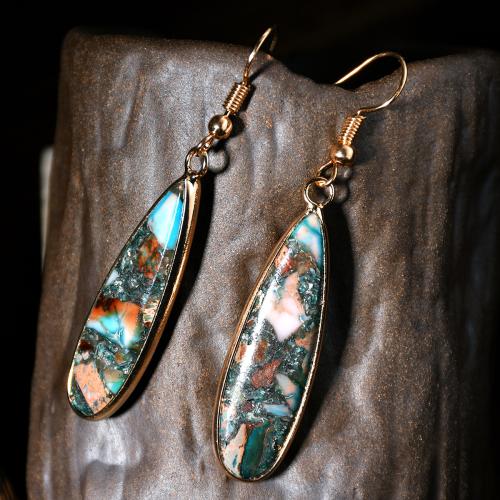 Natural Gemstone Earrings Impression Jasper with Zinc Alloy Teardrop plated fashion jewelry & for woman Sold By Pair