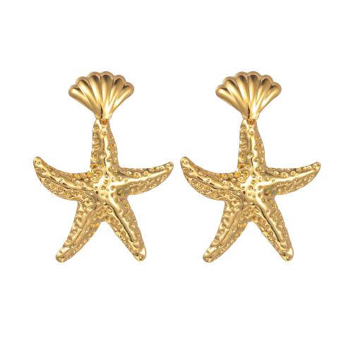 Stainless Steel Stud Earrings 304 Stainless Steel with Resin Starfish plated & for woman gold Sold By Pair