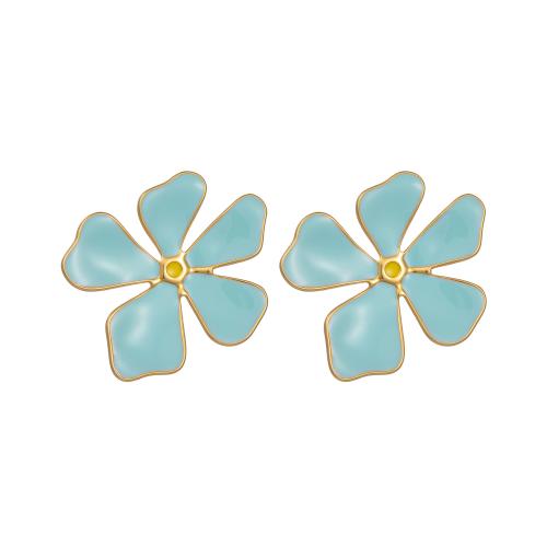 Stainless Steel Stud Earrings 304 Stainless Steel Daisy plated for woman & enamel Sold By Pair