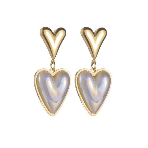 Stainless Steel Stud Earrings 304 Stainless Steel with Resin Heart plated for woman golden Sold By Pair