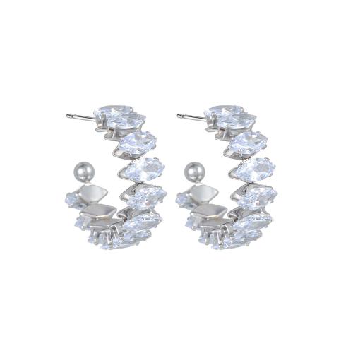 Stainless Steel Stud Earrings 304 Stainless Steel plated micro pave cubic zirconia & for woman Sold By Pair