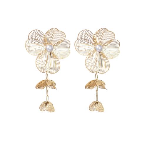 Stainless Steel Stud Earrings 304 Stainless Steel with Plastic Pearl petals plated for woman gold Sold By Pair