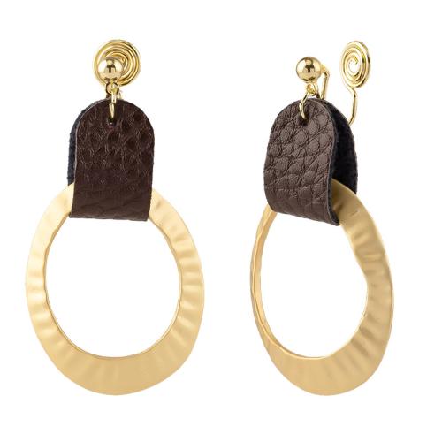 Zinc Alloy Drop Earrings with PU Leather plated & for woman golden Sold By Pair