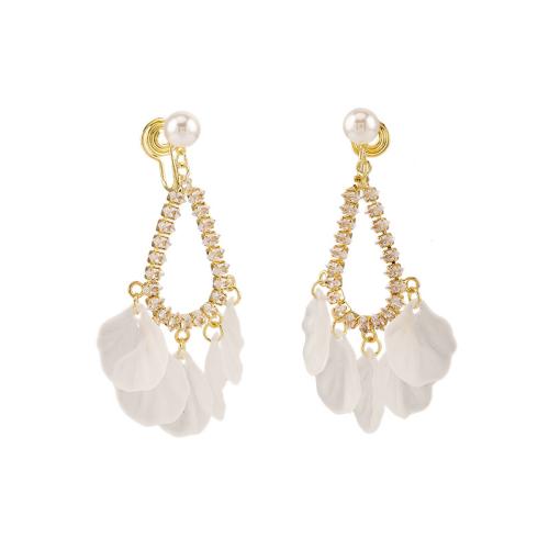 Zinc Alloy Stud Earring with Resin & for woman & with rhinestone golden Sold By Pair