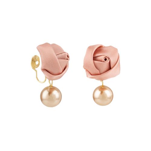 Zinc Alloy Stud Earring with Cloth & Plastic Pearl handmade & for woman golden Sold By Pair