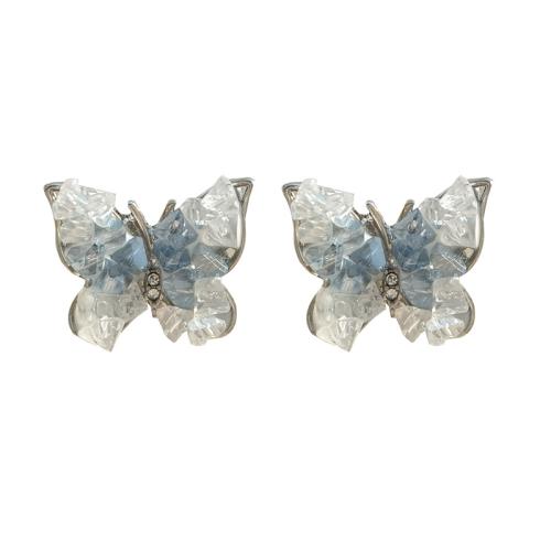 Zinc Alloy Stud Earring with Glass plated for woman & with rhinestone silver color Sold By Lot