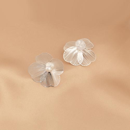 Brass Stud Earring with Plastic Pearl plated & for woman silver color 35mm Sold By Pair