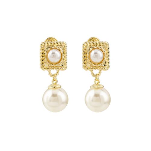 Zinklegering oorknoppen, Zinc Alloy, met Plastic Pearl, plated, verschillende stijlen voor de keuze & voor vrouw, gouden, 12x35mm, Verkocht door pair