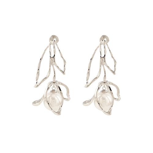 Pendientes de Perno de Aleación de Zinc, con Perlas plásticas, chapado, diferentes estilos para la opción & para mujer, plateado, 30x57mm, Vendido por Par