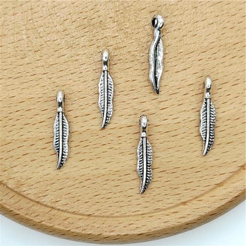 Cink Aluminijski Feather Privjesci, Cink Alloy, Pero, starinski srebrne boje pozlaćen, možete DIY, 5x18mm, 100računala/Torba, Prodano By Torba