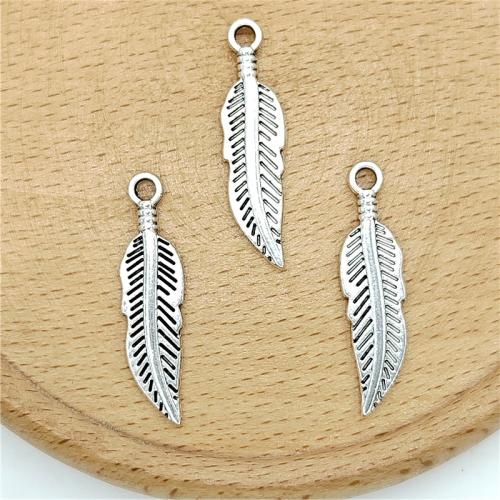 Sinkkiseos Feather riipukset, Sulka, antiikki hopea päällystetty, tee-se-itse, 8x31mm, 100PC/laukku, Myymät laukku