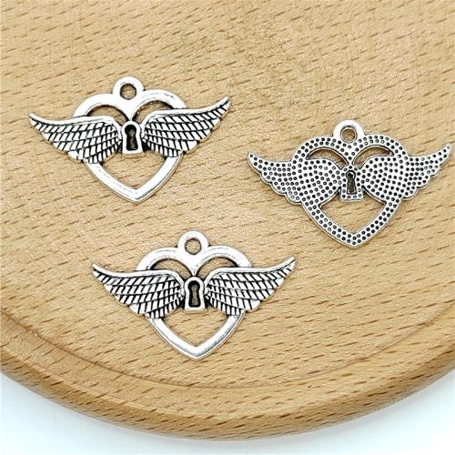 Zinc Alloy Heart Pendants Winged Heart antique silver color plated DIY Sold By Bag