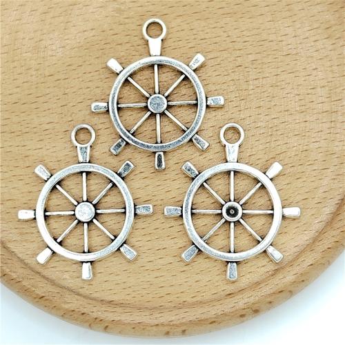 Cink ötvözet Ship Wheel \x26amp; Anchor Medál, antik ezüst színű bevonattal, DIY, 28x33mm, 100/Bag, Által értékesített Bag