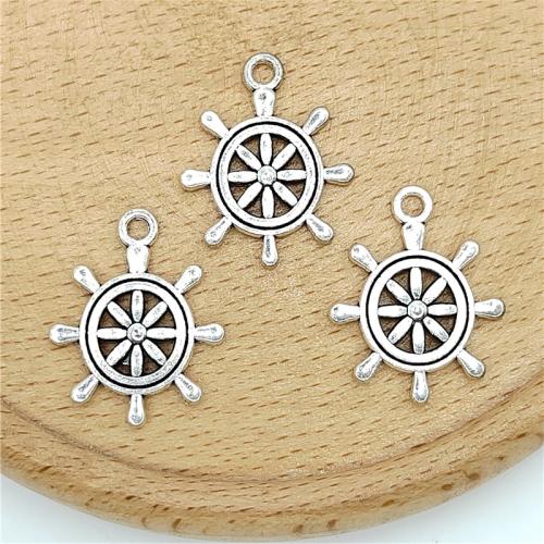 Zinc Alloy Ship Wheel & Anchor Pendentif, alliage de zinc, roue de bateau, Plaqué de couleur d'argent, DIY, 18x23mm, 100PC/sac, Vendu par sac