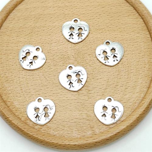 Sinc Alloy Croí Pendants, dath airgid antique plátáilte, DIY, 16x16mm, 100ríomhairí pearsanta/Mála, Díolta De réir Mála