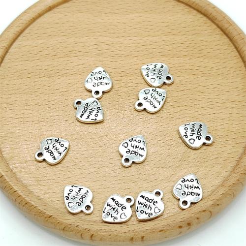 Sinc Alloy Croí Pendants, dath airgid antique plátáilte, DIY, 10x12mm, 100ríomhairí pearsanta/Mála, Díolta De réir Mála