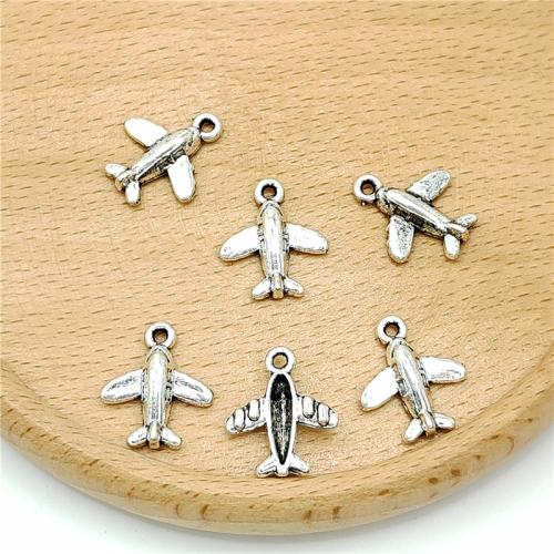 Køretøj Shaped Zinc Alloy Pendler, Airplane, antik sølv farve forgyldt, du kan DIY, 14x15mm, 100pc'er/Bag, Solgt af Bag