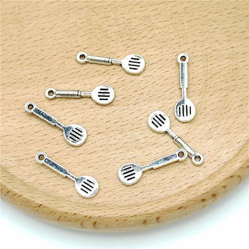 Zinek Přívěsky, Spoon, starožitné barva postříbřená, DIY, 5x19mm, 100PC/Bag, Prodáno By Bag