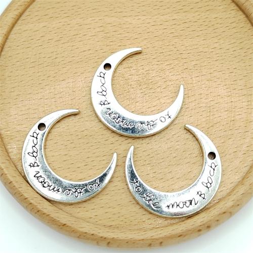 Sinkkiseos Moon riipukset, Kuu, antiikki hopea päällystetty, tee-se-itse, 27x30mm, 100PC/laukku, Myymät laukku